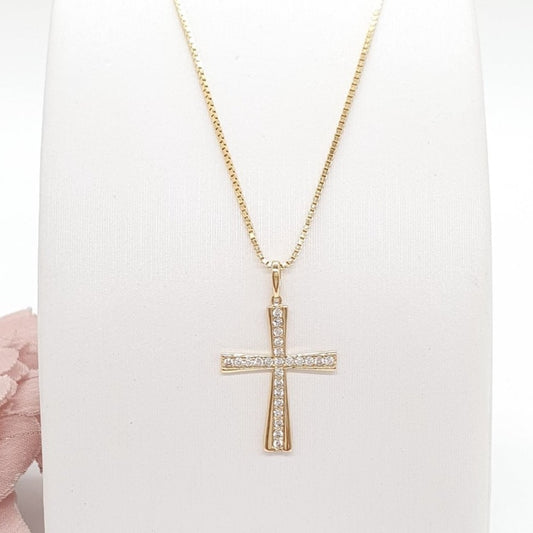 Mathilde Studded Cross Necklace in Yellow Gold