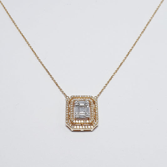 .35ctw Diamond Emerald Double Halo Necklace 14K White/Yellow Gold
