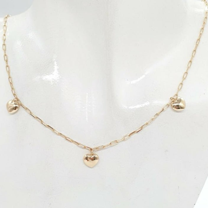 Three Heart Link Necklace 18K Gold