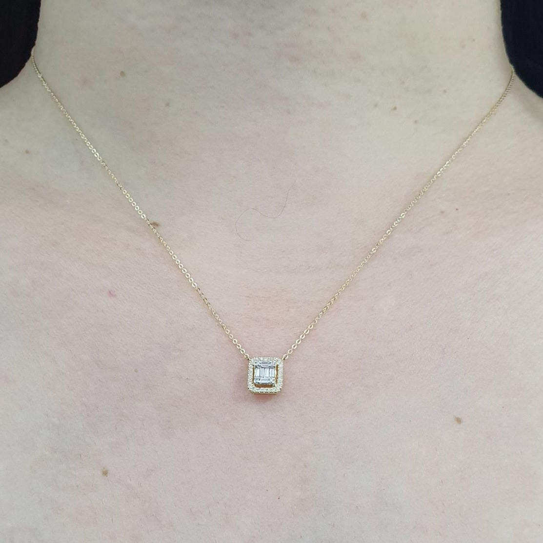 .12ctw Diamond Emerald Illusion Necklace 14K White/Yellow Gold