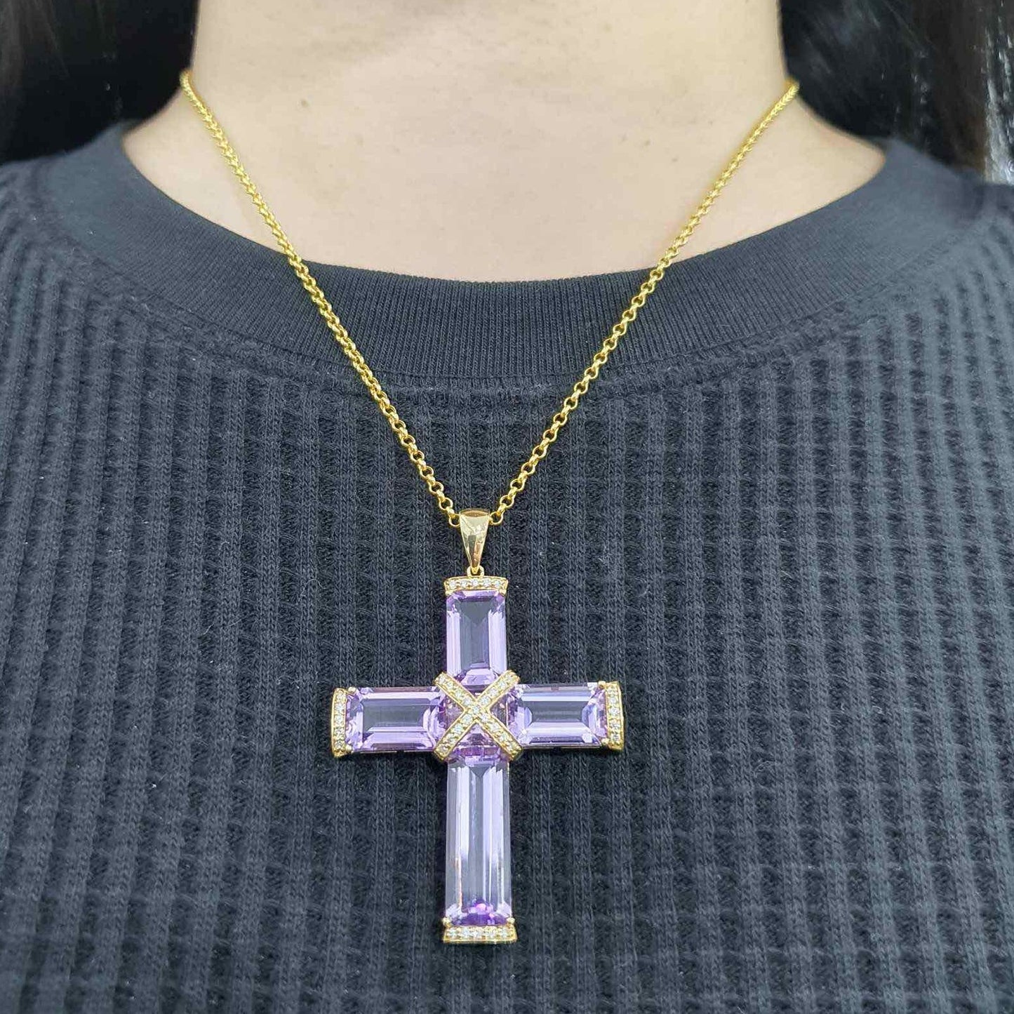 Amethyst Diamond Cross Pendant