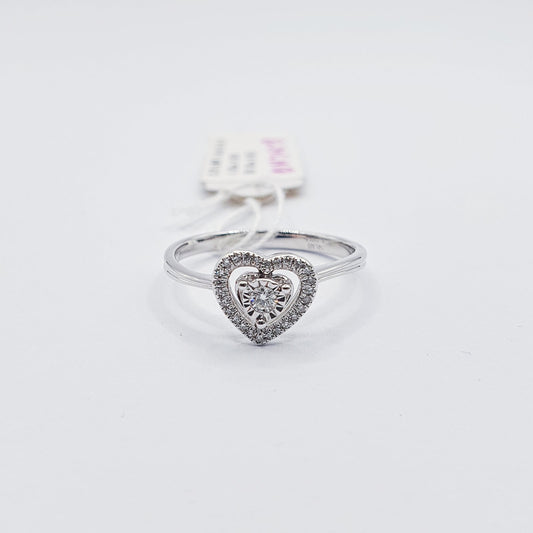.09ctw Dainty Heart Halo Diamond Ring /Engagement Ring 14K White Gold