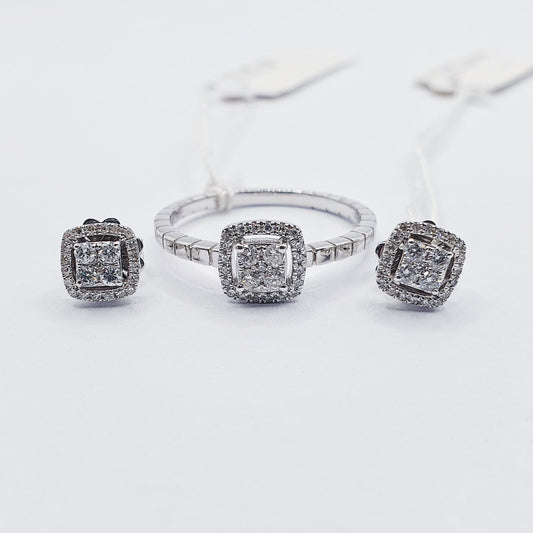 .35ctw Square Halo Diamond Jewelry Set 14K Gold