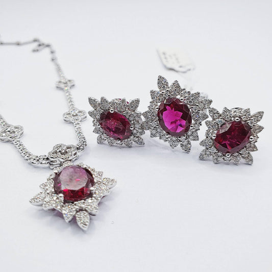1.9ctw Red Princess Style Diamond Jewelry Set 14K Gold