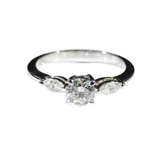 0.70ctw Round-Marquis Diamond Engagement Ring 14K White Gold
