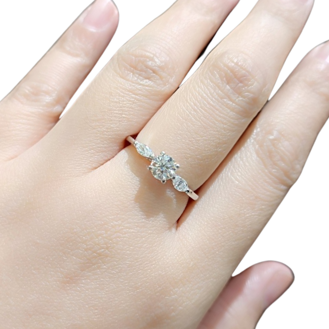 0.70ctw Round-Marquis Diamond Engagement Ring 14K White Gold