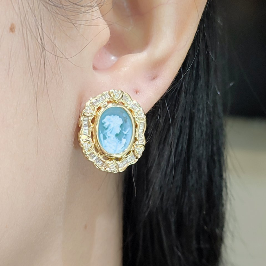 1.0 CT Cameo Diamond Earrings 14K Yellow Gold