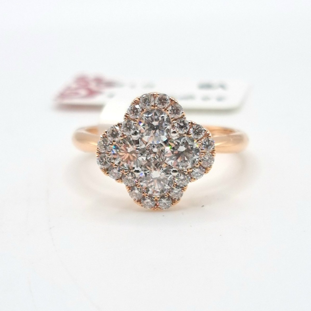 1.20ctw Clover Diamond Engagement Ring 18K Rose Gold