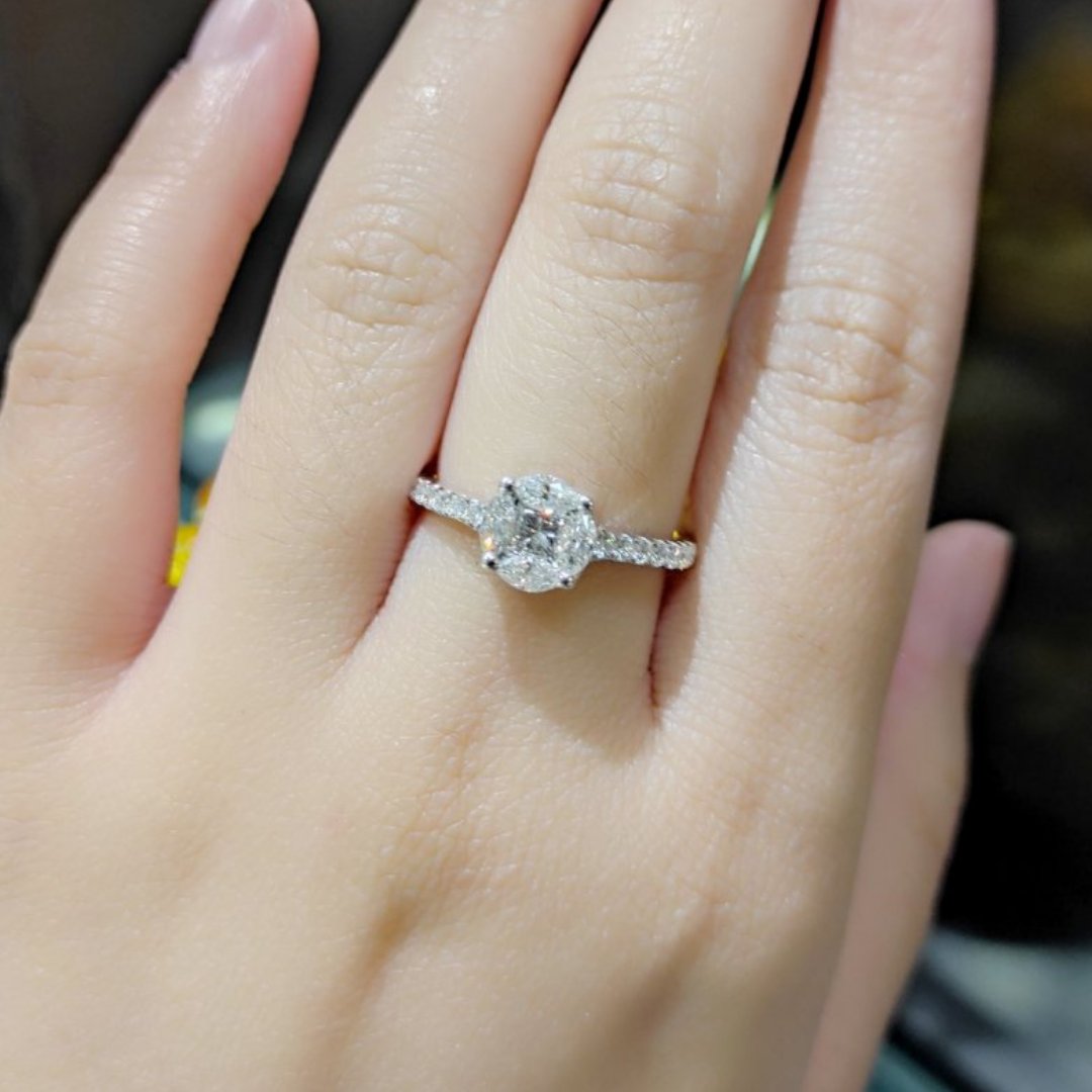 1.4ctw Pie Cut Diamond Engagement Ring 14K White Gold