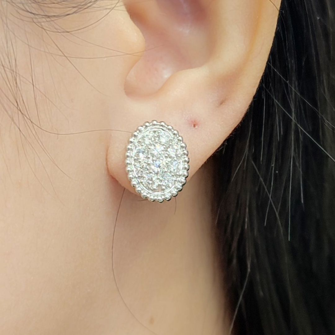 1.5 CT Oval Illusion Diamond Earrings 18K Gold
