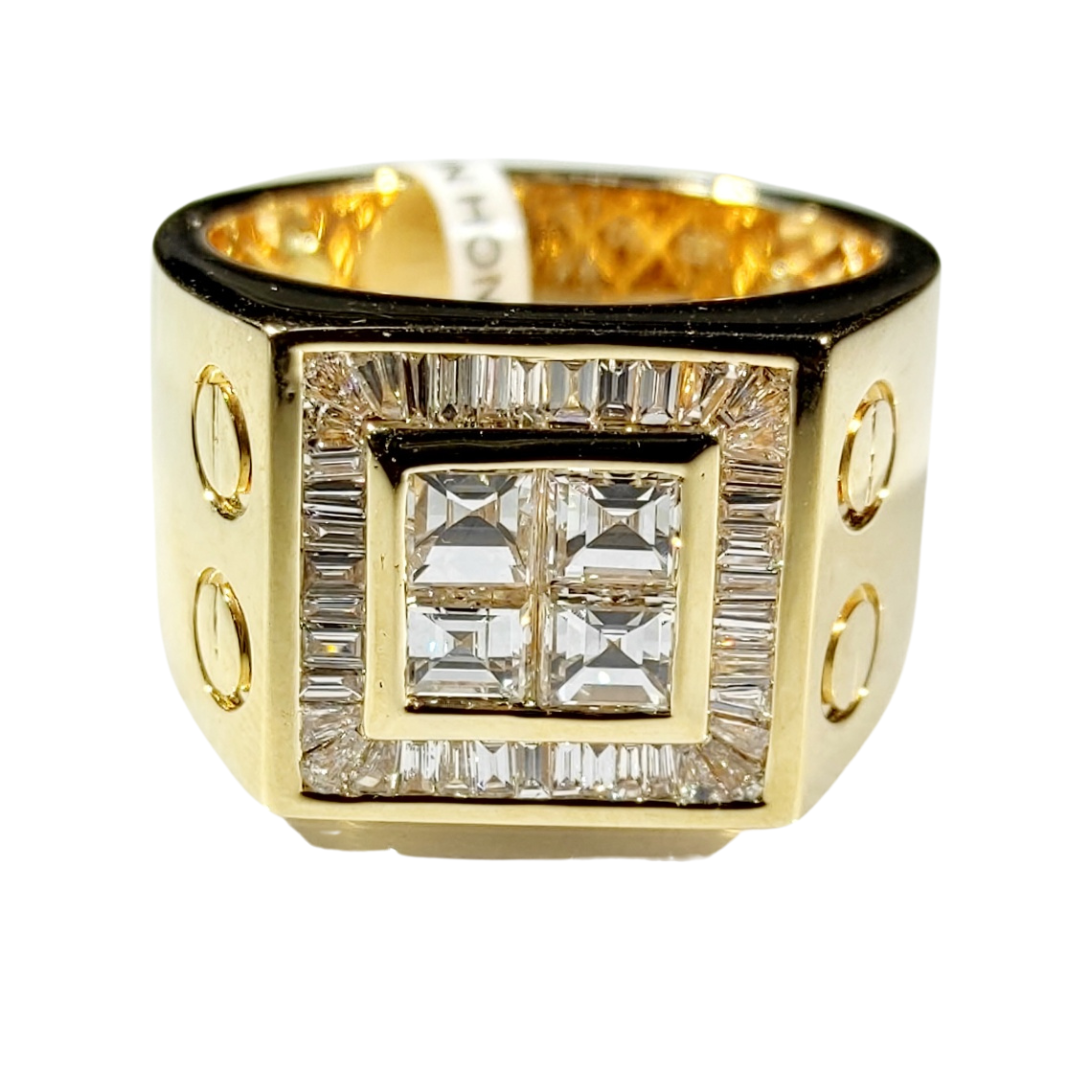 1.9 ctw Princess Baguette Diamond Men's Ring 18K Gold