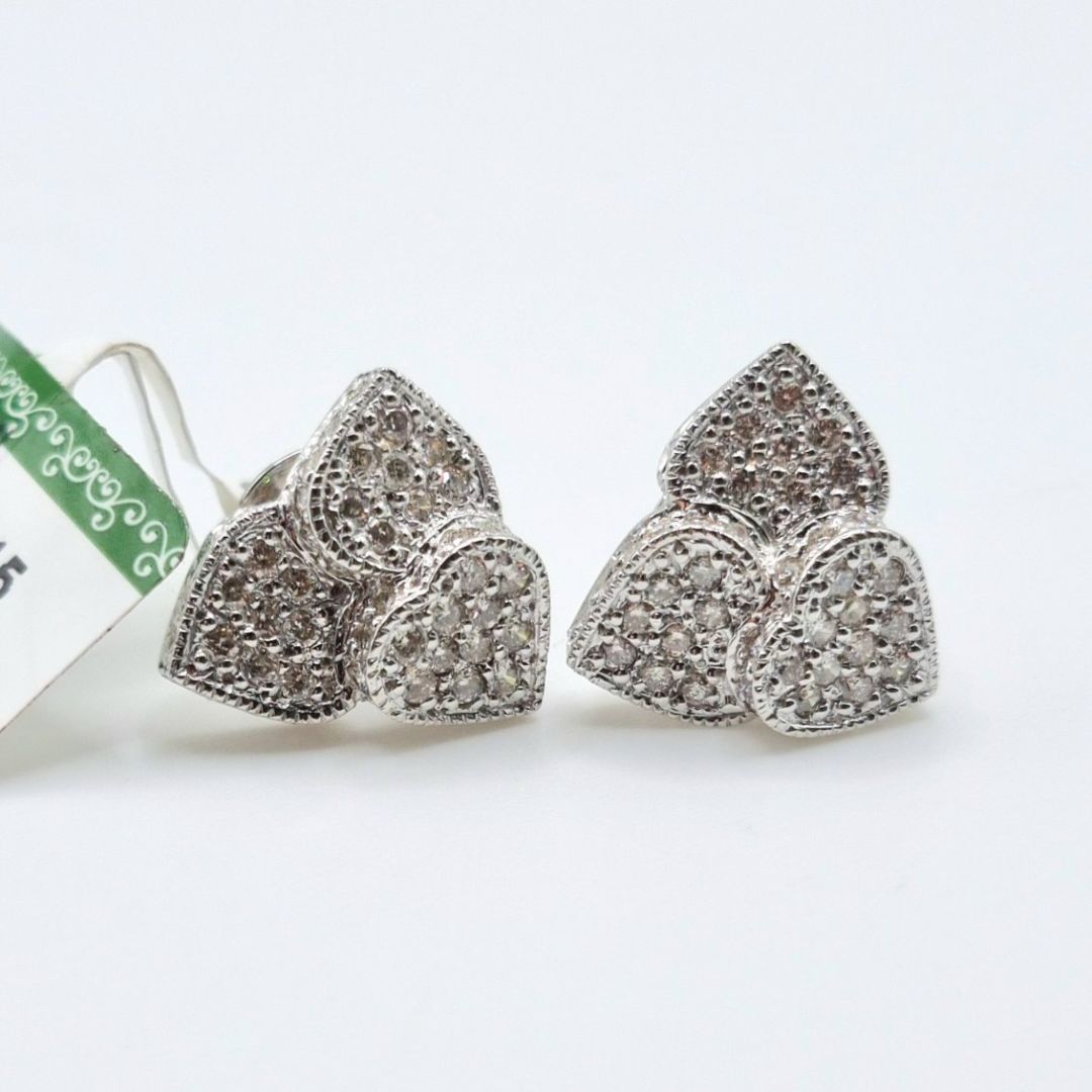1.0 CTW Diamond Triple Fan Heart Earrings 14K White Gold