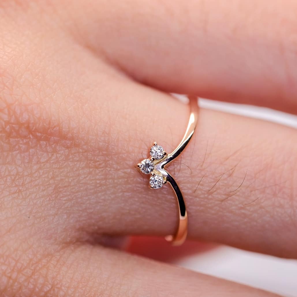 ARABELLA .06ctw Diamond Bridal V-Shaped Wedding Ring / Women's Stacking Ring