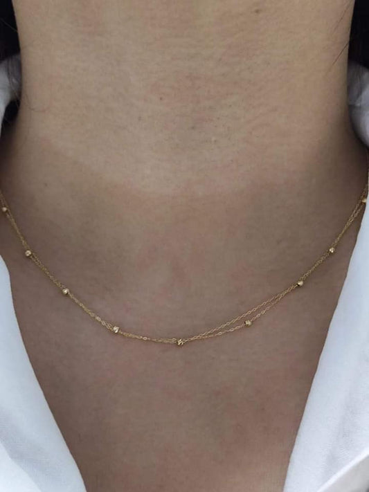 Dainty Double Strand Ball Dotted Necklace 18K Gold
