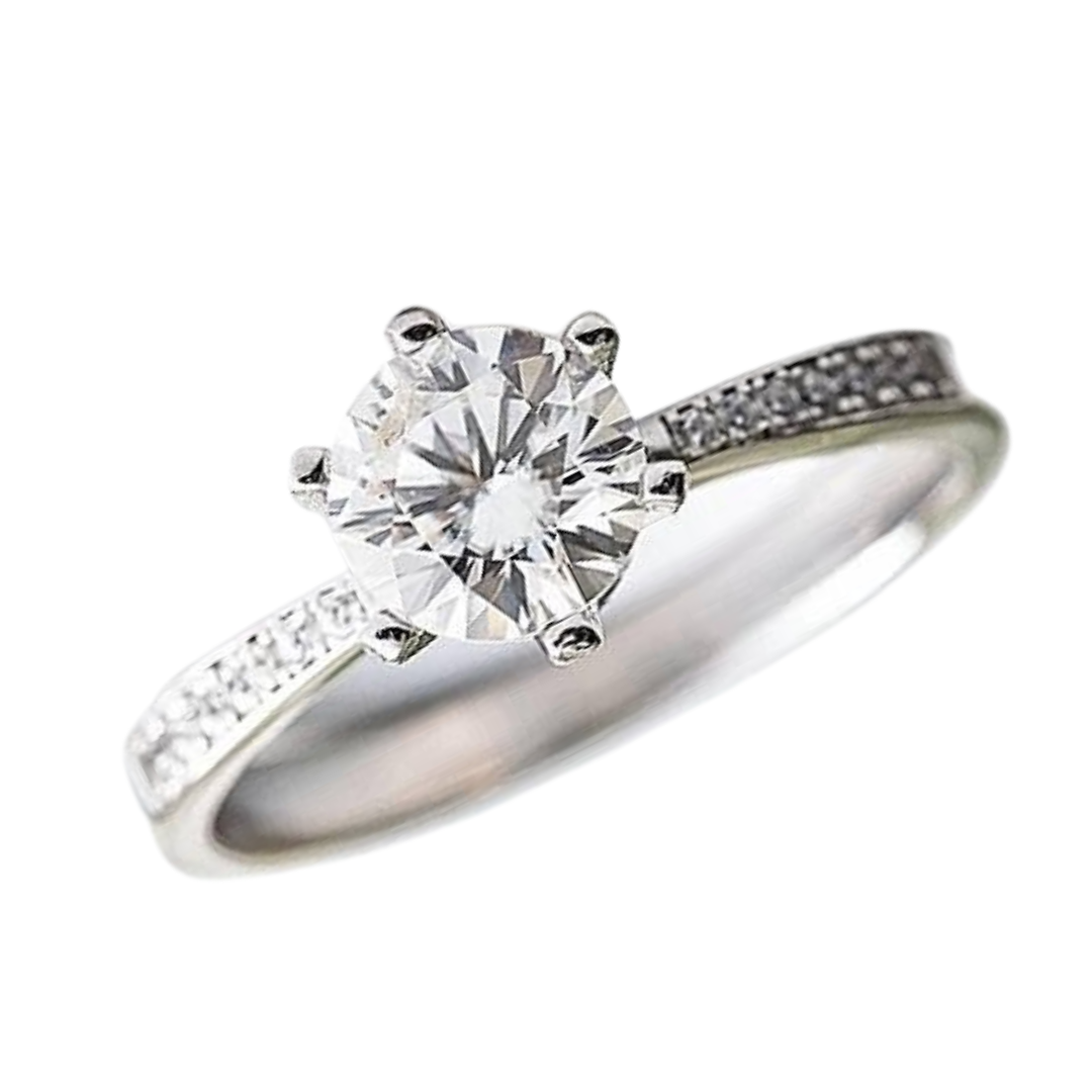 1 carat Moissanite Paved Engagement Ring. High Quality Engagement Ring.  Sterling Silver Promise Ring.
