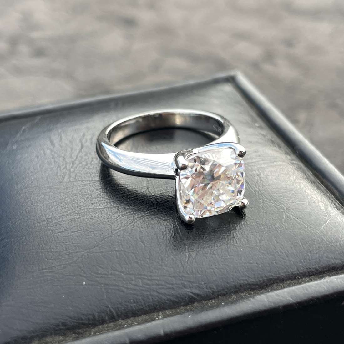 Cushion cut moissanite engagement on sale ring