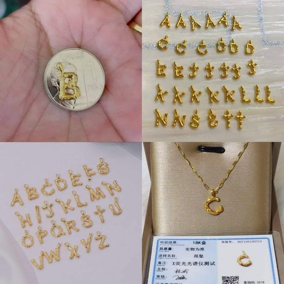 A-Z Bamboo Letter Pendant 18K Gold