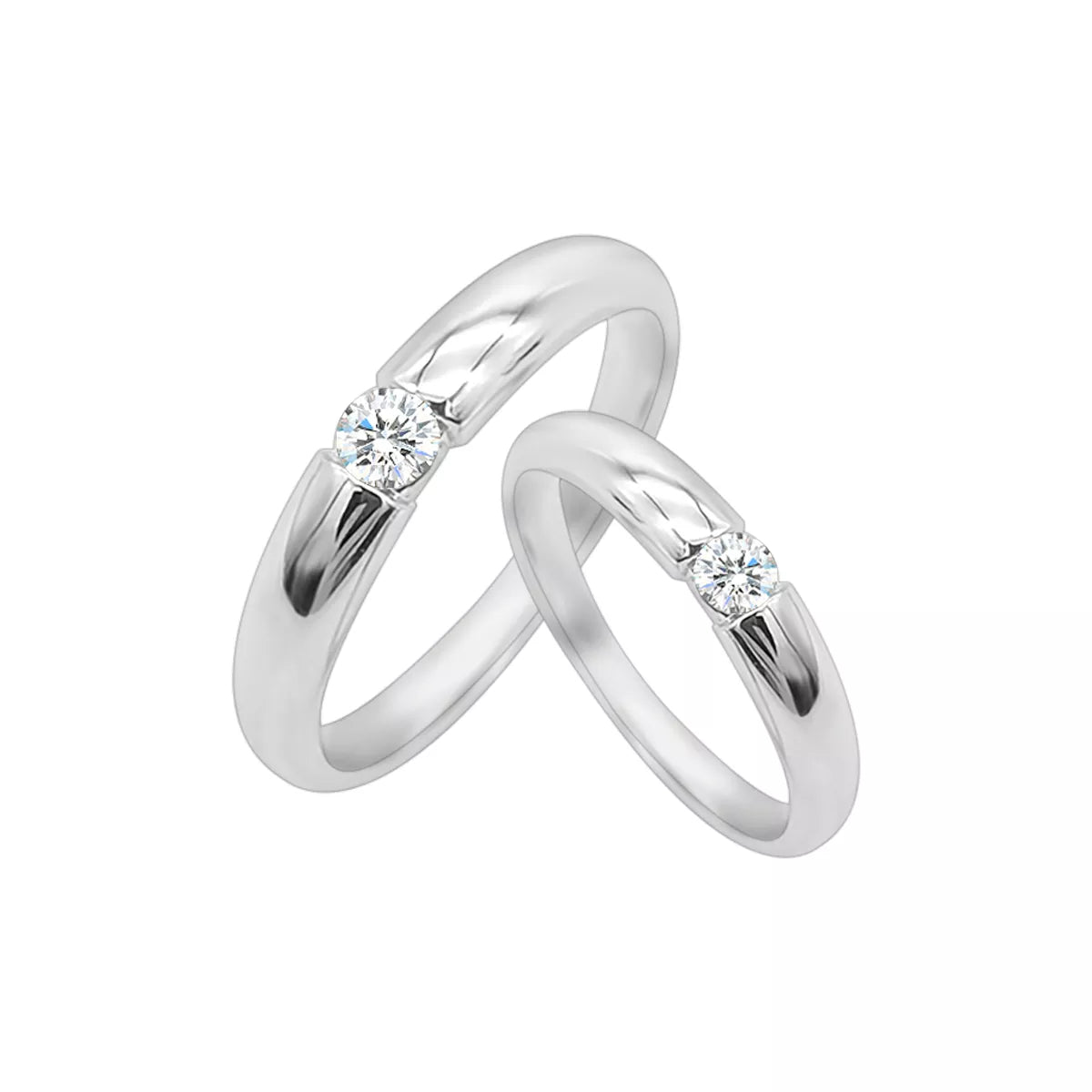 Round Cut Brilliant Diamond Gap Wedding Rings 18K White Gold