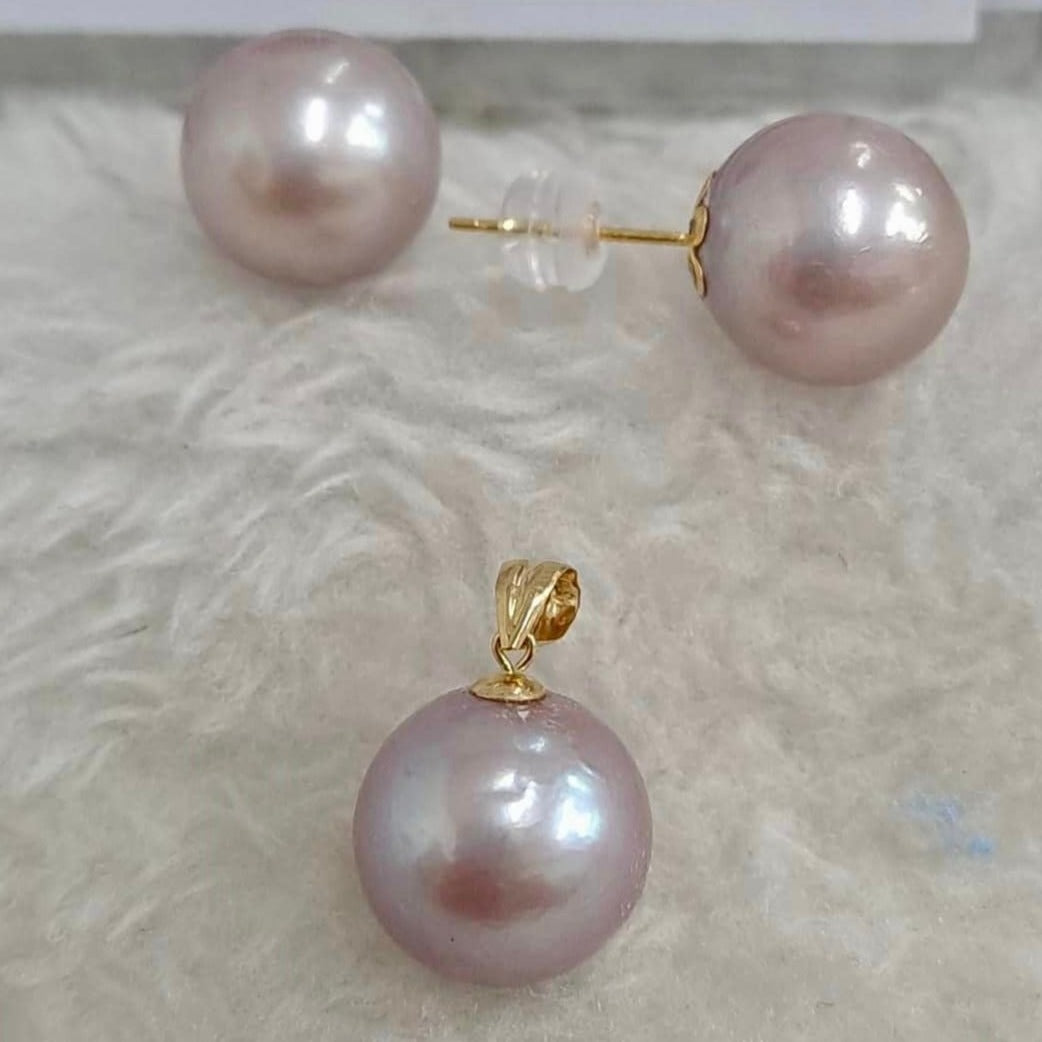 Pink South Sea Pearl Jewelry Set 18K Gold, 11-12mm