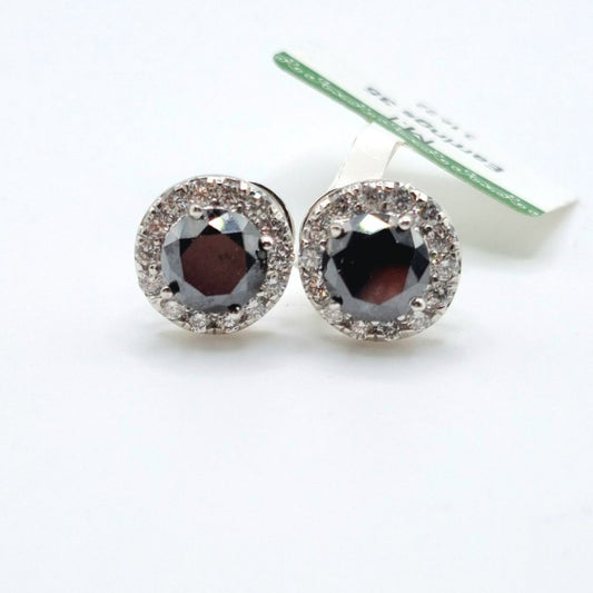 1.4 CT Black Diamond Round Halo Earrings 14K White Gold