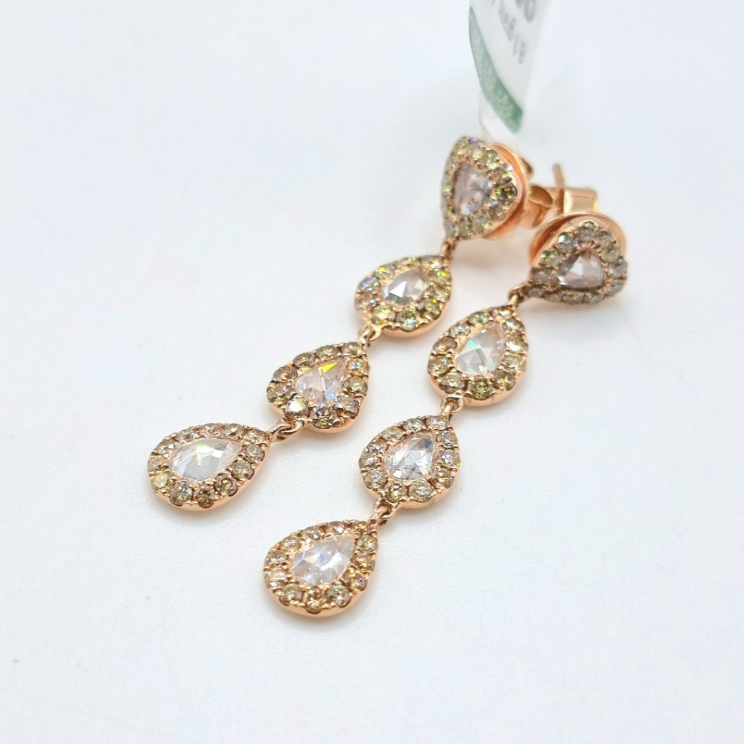 4.5 CT Heart Triple Pear Dangling Diamond Earrings 18K Rose Gold