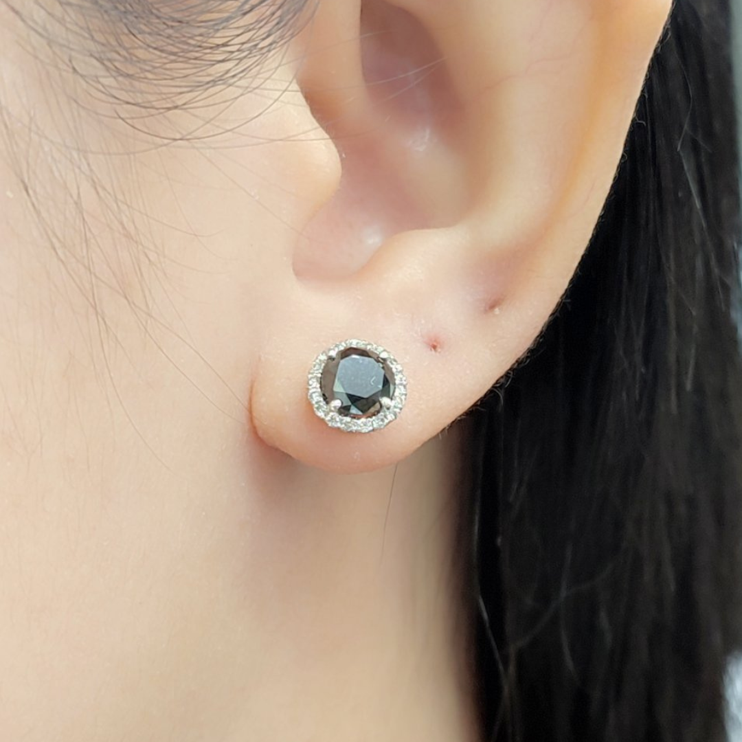 .60 CT Black Diamond Earrings 14K White Gold