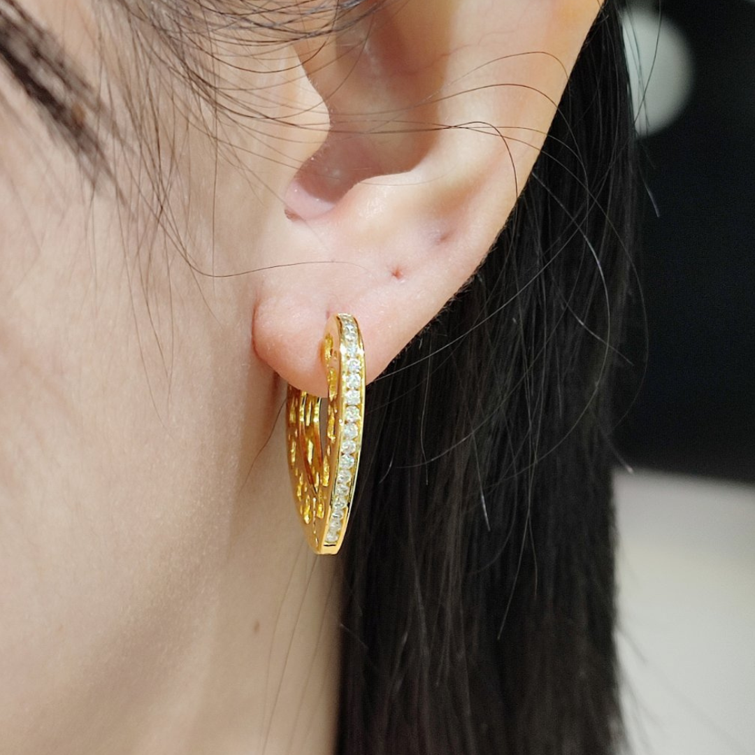 .70 CT Heart Hoop Diamond Earrings 14K Gold