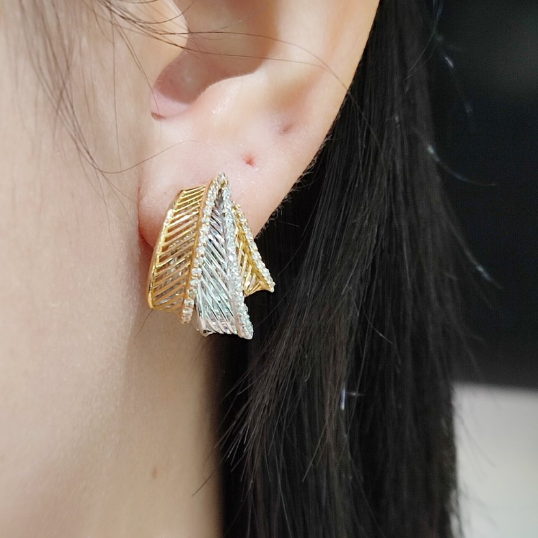 .70 CT Two-Tone Artistic Earrings 18K Gold