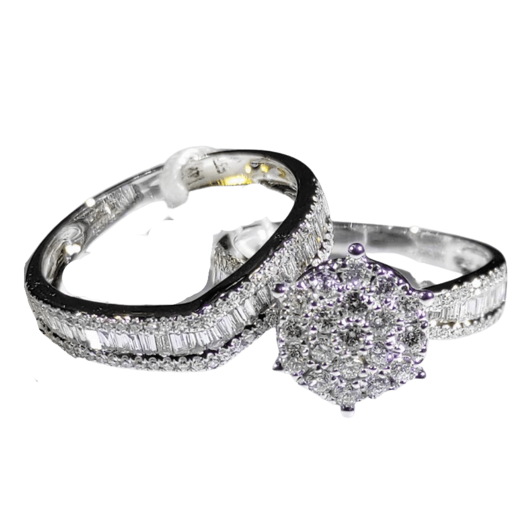 .90ctw Engagement Ring V Half Eternity Wedding Ring Bridal Set 14K Gold