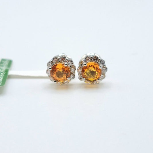 .50 CTW Diamond Yellow Stud Earrings 18K White Gold