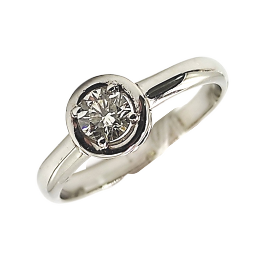 Bethany Solitaire Diamond Bezel Engagement Ring 14K White Gold-SOLD-