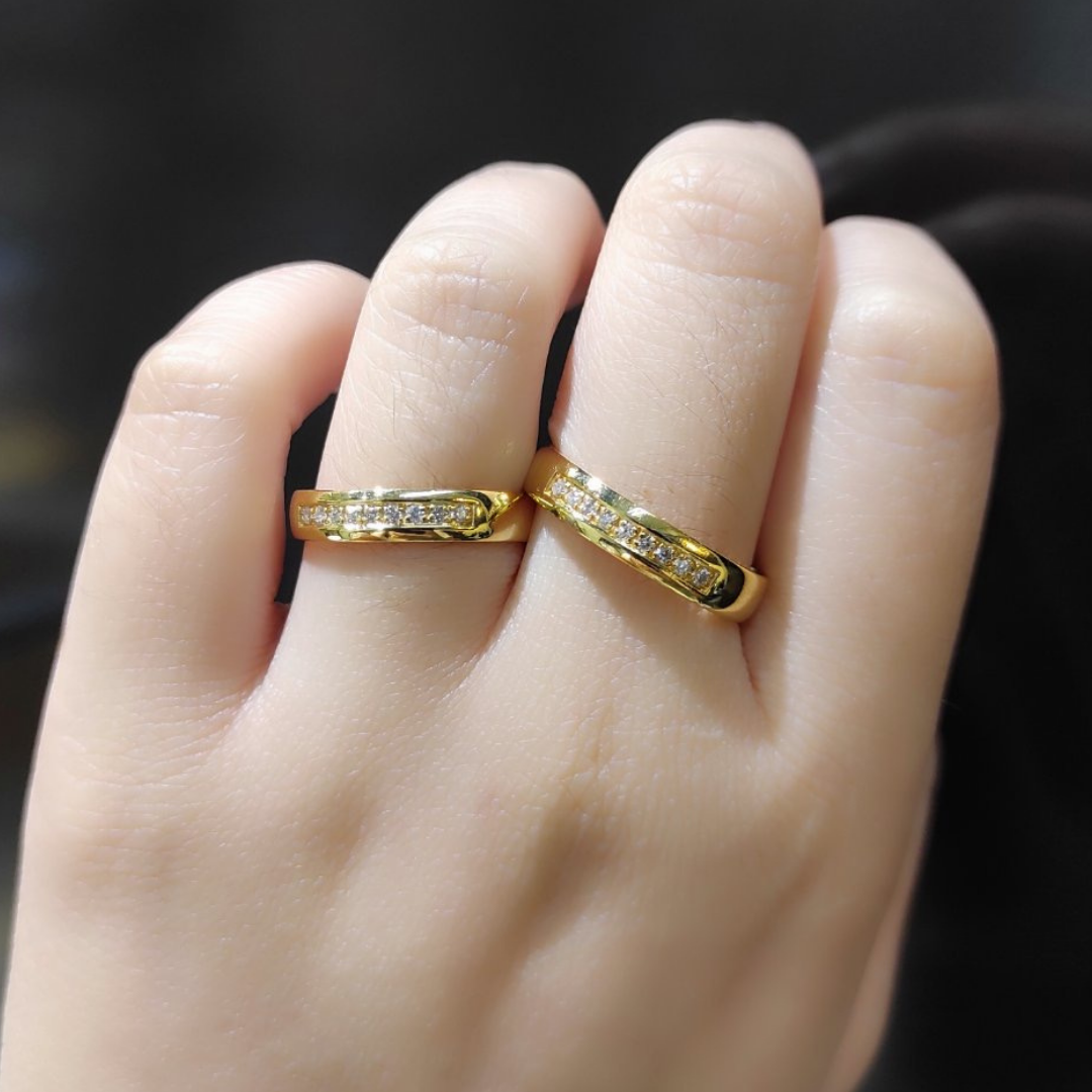 Channel Diamond Edge Wedding Rings 14K Yellow Gold
