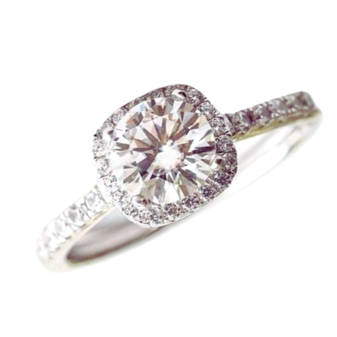 Classic 1 Carat Moissanite Engagement Ring. Cushion Halo Ring. High Quality Engagement Ring. Sterling Silver Promise Ring.