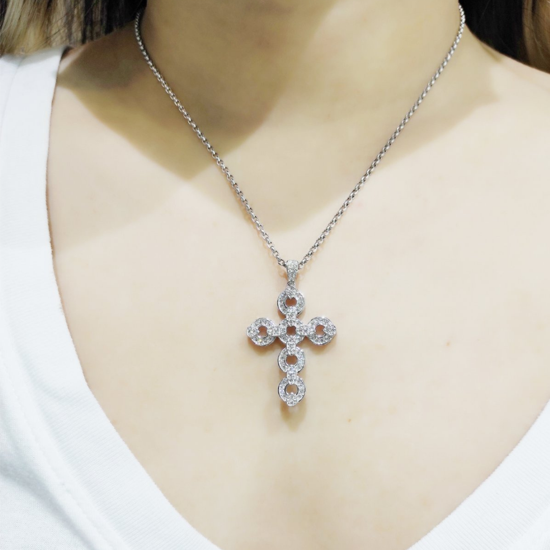 Cross Diamond Necklace 18K White Gold