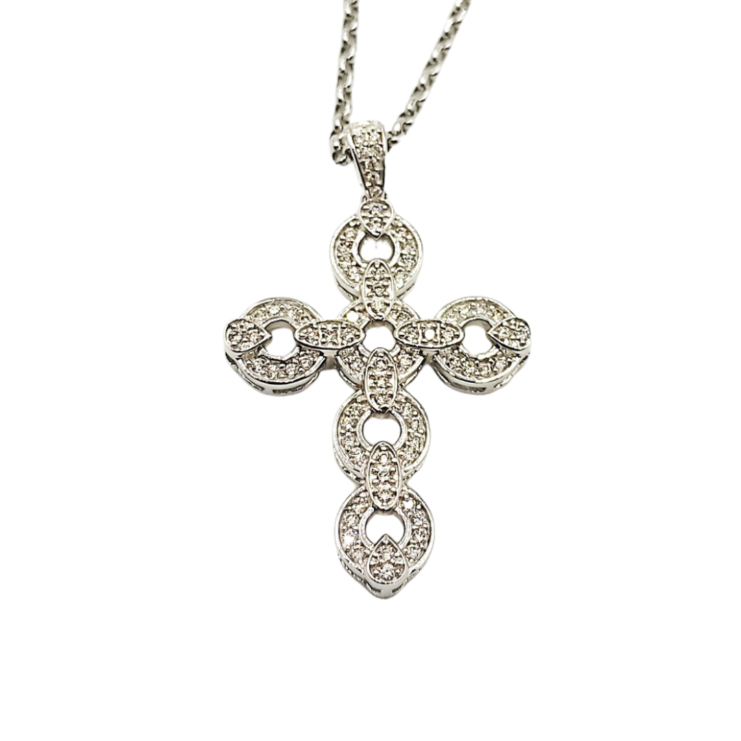 Cross Diamond Necklace 18K White Gold