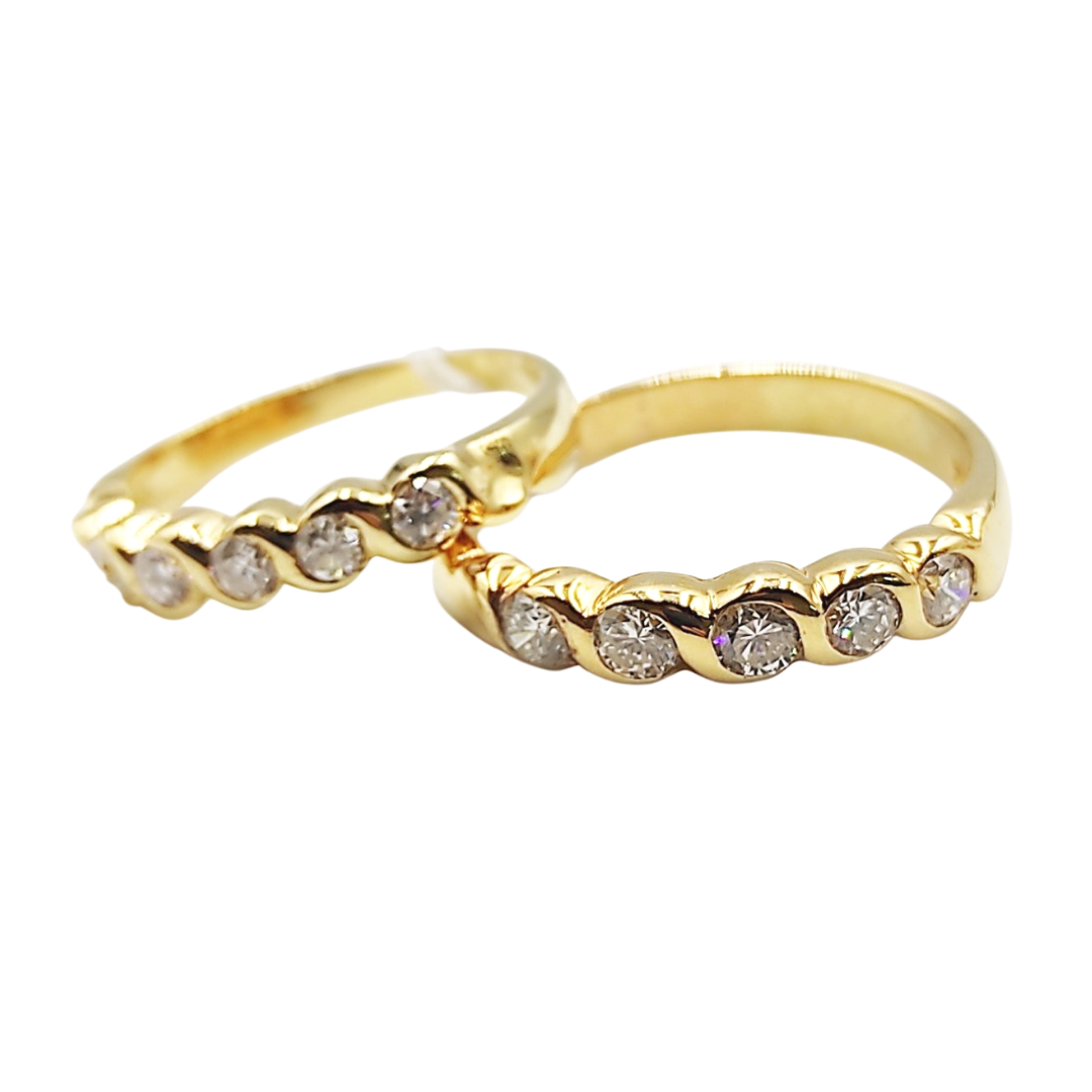 Diamond Twist Bezel Half Eternity Wedding Rings 18K Yellow Gold