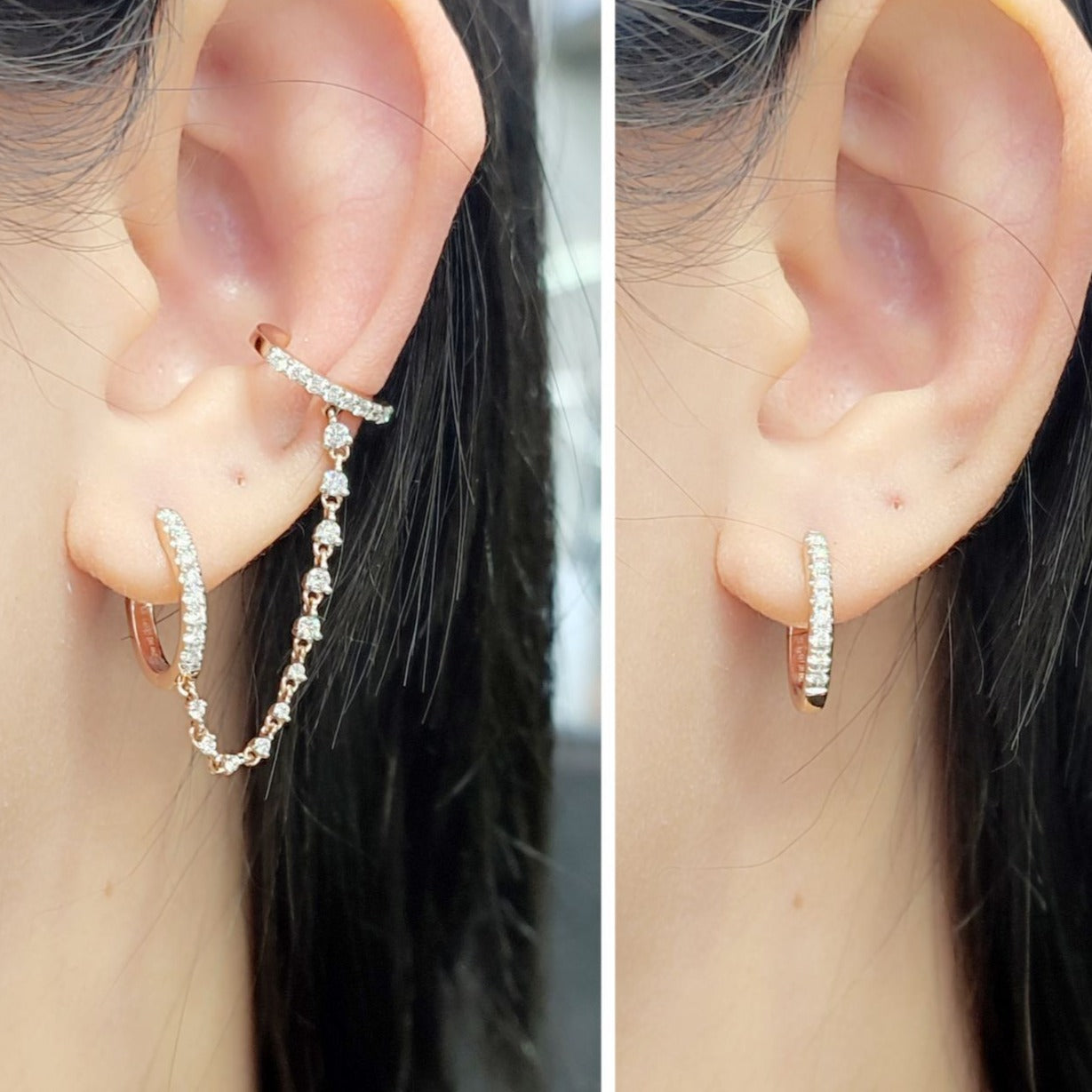 Diamond Earrings with Connector 18K Rosegold