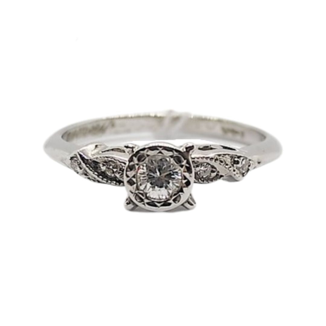 .15ctw Diamond Bezel Engagement Ring 14K White Gold, Ladies’ Ring, Anniversary or Birthday Gift