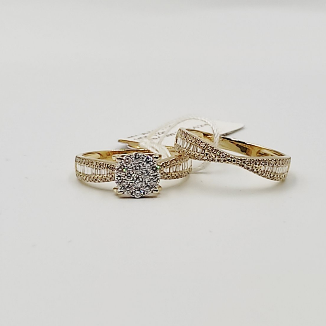 Diamond Engagement Ring / Tapered Wedding Band Bridal Set 14K Yellow Gold