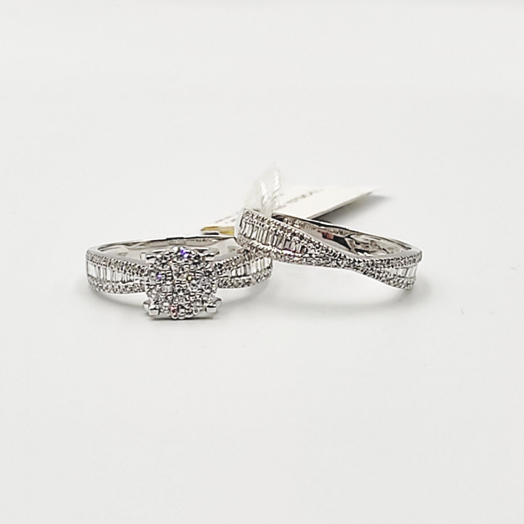 Diamond Engagement Ring / Tapered Wedding Band Bridal Set 14K White Gold