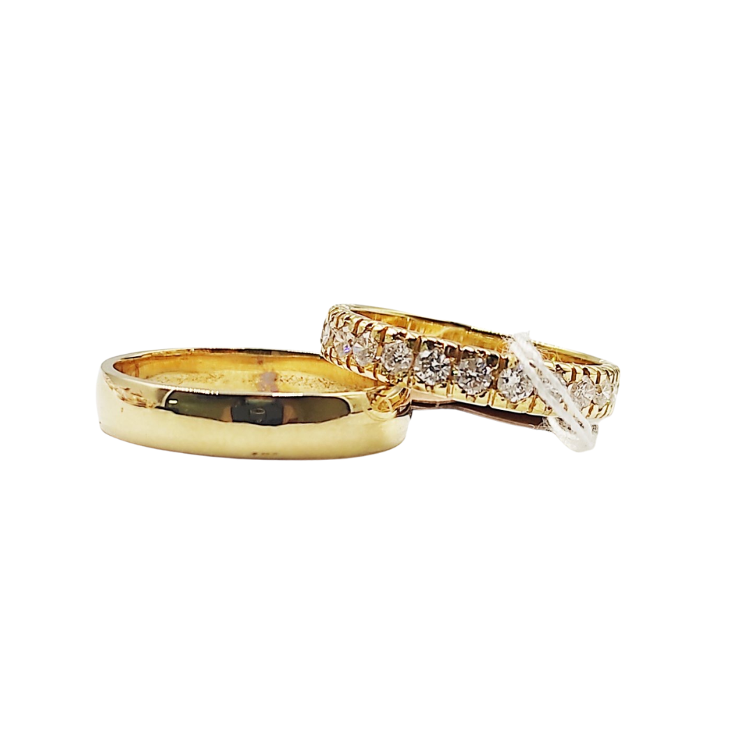 Diamond Half Eternity French Pave Wedding Rings 14K Yellow Gold