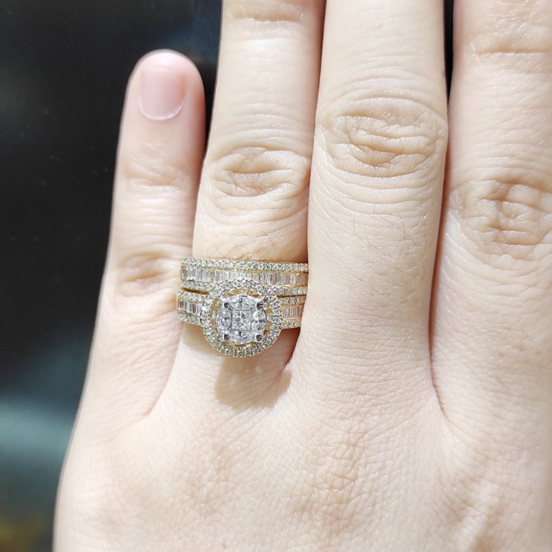 His & Hers Gold & Meteorite Wedding Ring Set