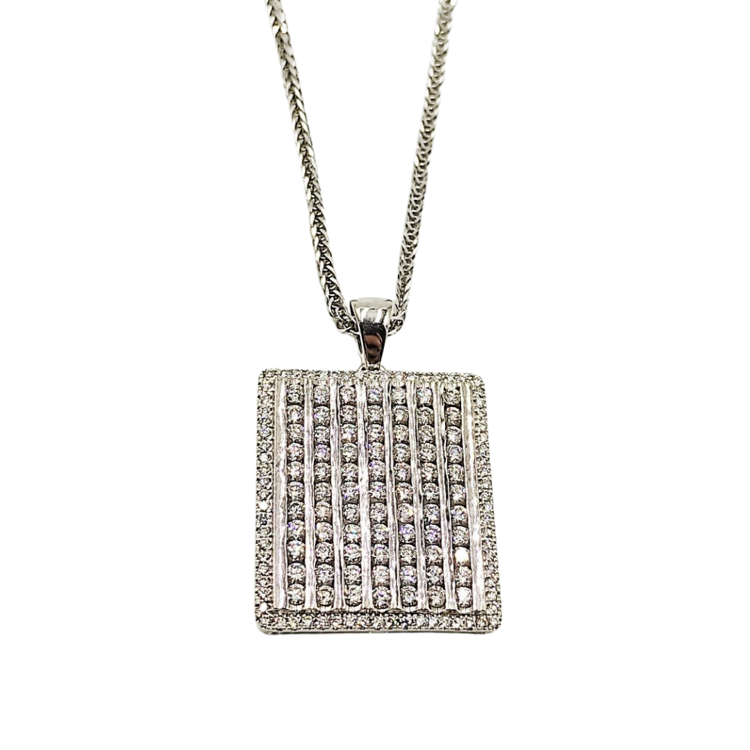 Diamond Studded Tablet Necklace 18K White Gold