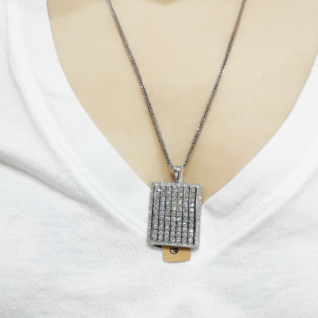 Diamond Studded Tablet Necklace 18K White Gold ZNZ Jewelry