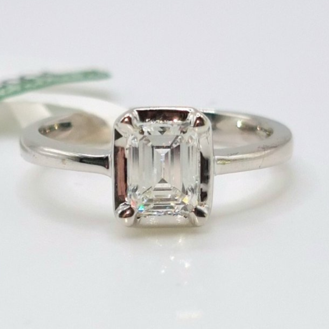 ELEANOR .80 CT Emerald Cut Solitaire Diamond Engagement Ring 14K White Gold