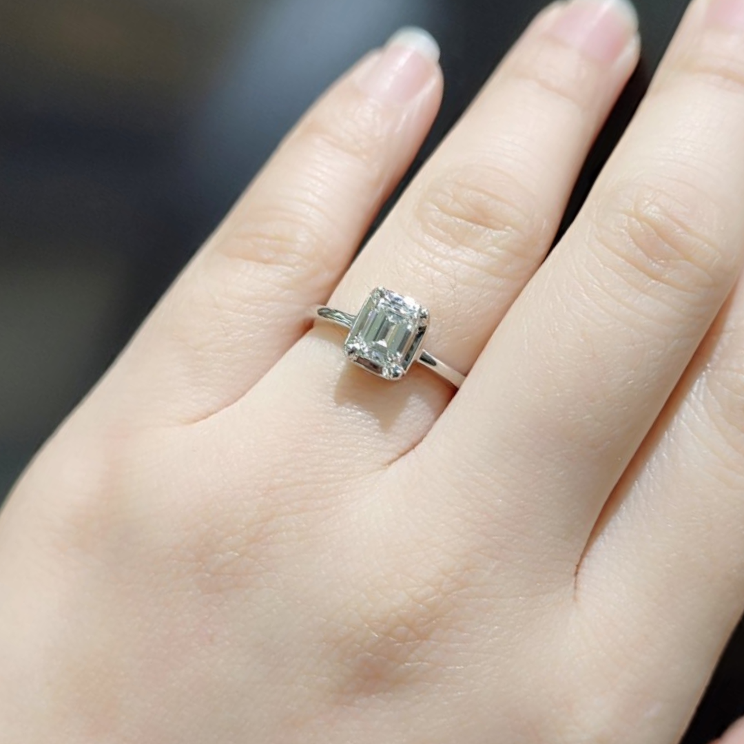 Eleanor R Diamond ELEANOR .80 CT Emerald Cut Solitaire Diamond Engagement Ring 14K White ...
