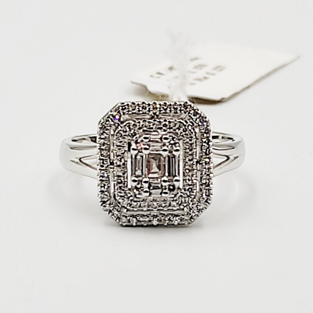 Emerald Cut Illusion Diamond Engagement Ring 14K White Gold
