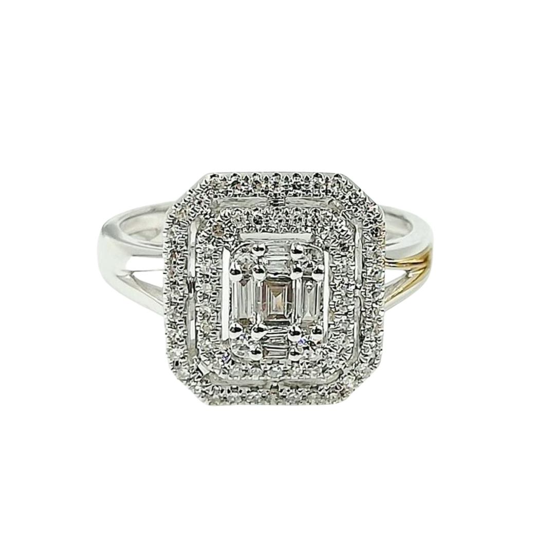 Emerald Cut Illusion Diamond Engagement Ring 14K White Gold