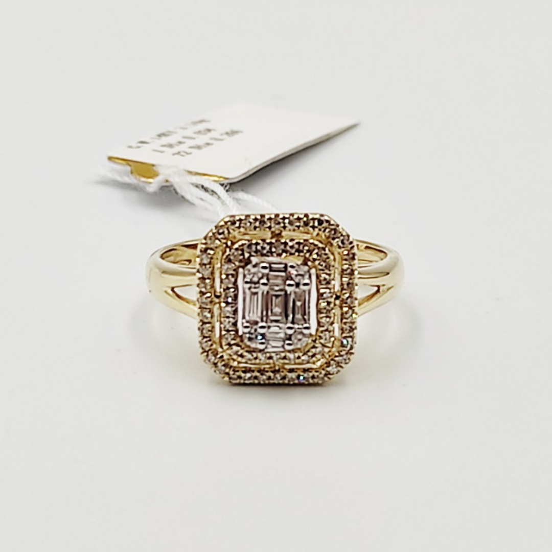 Emerald Cut Illusion Diamond Engagement Ring 14K Yellow Gold