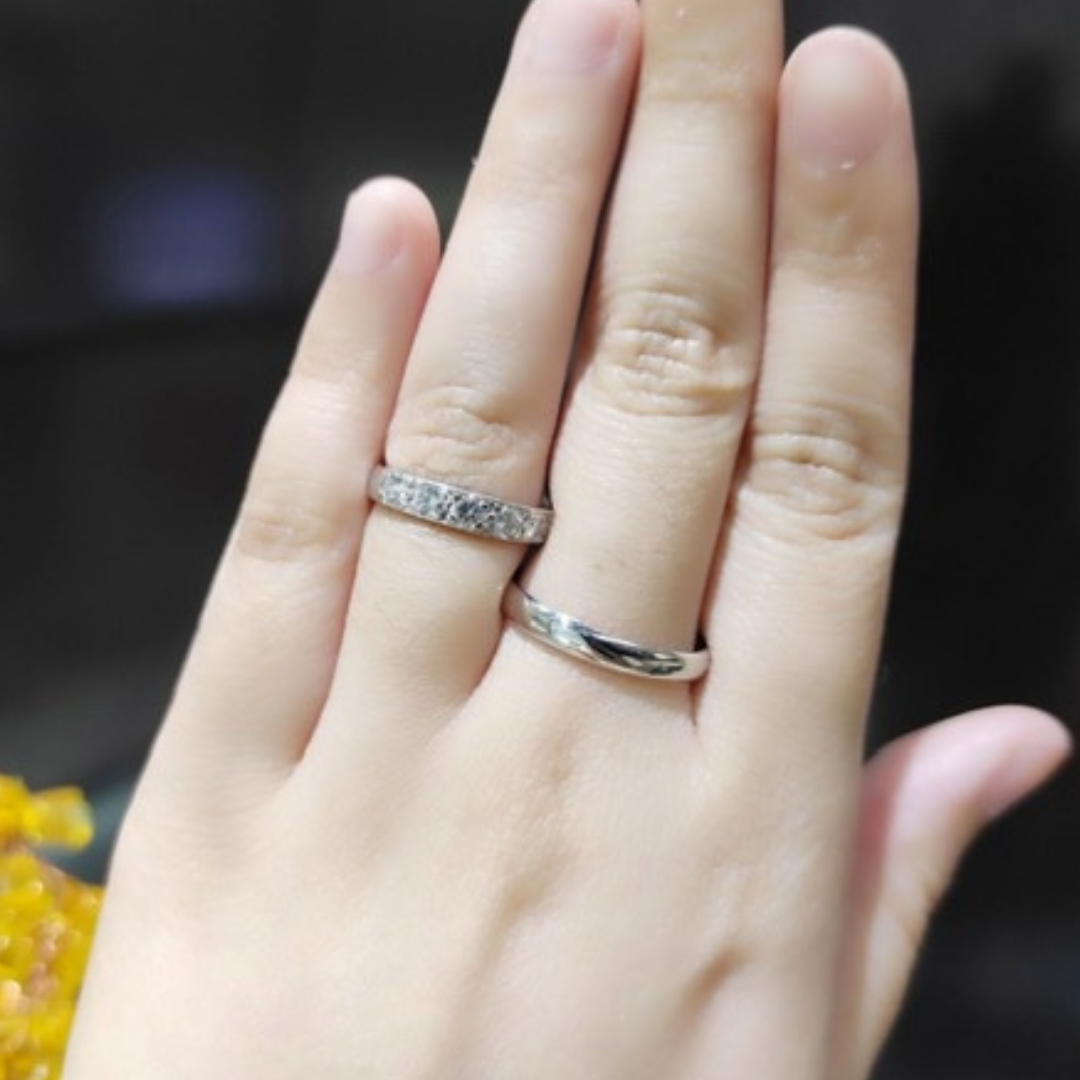 Five Diamond Paved Half Eternity Wedding Rings 18K White Gold